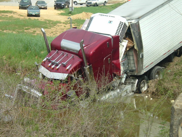 Close-up of tractor-trailer after the accident